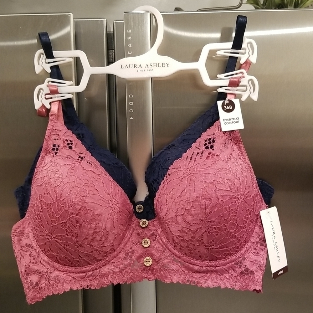 💕LAURA ASHLEY💕 2 Pack Bras ~ Pink & Blue Lace 36B NWT